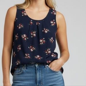 LOFT Navy & Florals Sleeveless Blouse
